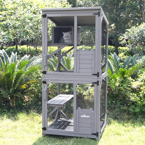Seiyierr Katze Käfig Hölzernen Indoor Outdoor-Katze Haus Großes Gehäuse mit Rädern Auf Run 70,9" Katze Käfig mit Verstärkungsstangen und Wasserdichtes Dach von Seiyierr