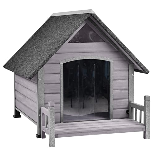 Seiyierr Outdoor-Hundehütte, wasserdichte Welpenunterkunft Indoor-Hundehütte mit erhöhtem Boden, Anti-Biss Design Hundehaus für kleine bis mittelgroße Hunde mit Veranda（Grau） von Seiyierr