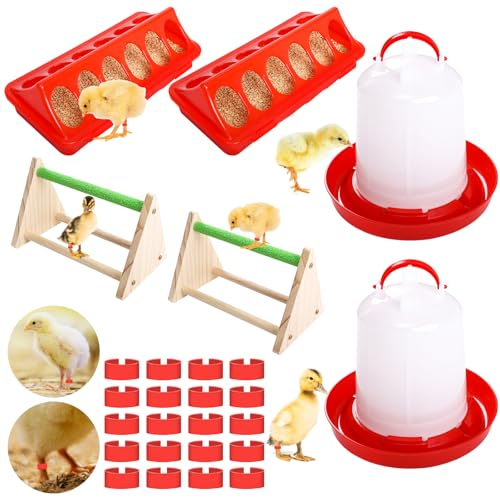 Küken-Futterstation und Bewässerungs-Set, 6-teiliges Baby-Hühnerzubehör mit 1,2 l Kükenbewässerung, Kunststoff-Futtertrog und Sitzstange, Hühner-Starter-Set für Küken, Enten, Wachteln (inklusive 20 von Sel Natural