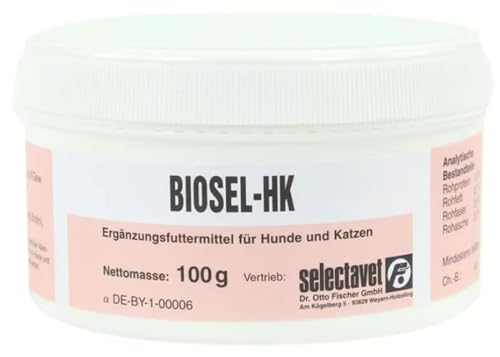 Selectavet Biosel-HK Pulver | 100 g | Ergänzungsfuttermittel für Hunde und Katzen | Zur Unterstützung des natürlichen Haut- und Haarwachstums | Enthält Biotin und Zink von Selectavet