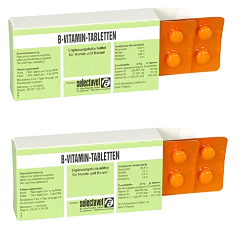 Selectavet B-Vitamin-TABLETTEN | Doppelpack | 2 x 100 Tabletten | Ergänzungsfuttermittel für Hunde und Katzen | B-Vitamine für Mangelsituationen und bei Verdauungsstörungen von Selectavet