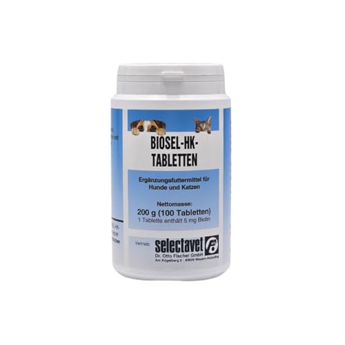 Selectavet Biosel-HK Tabletten | 100 Stück | Ergänzungsfuttermittel für Hunde und Katzen | Zur Unterstützung des natürlichen Haut- und Haarwachstums | Enthält Biotin von Selectavet