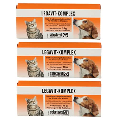 Selectavet LEGAVIT-KOMPLEX | 3er Pack | 3 x 30 Tabletten | Diät-Ergänzungsfuttermittel für Hunde & Katzen | Zur Unterstützung der Leberfunktion bei chronischer Leberinsuffizienz von Selectavet