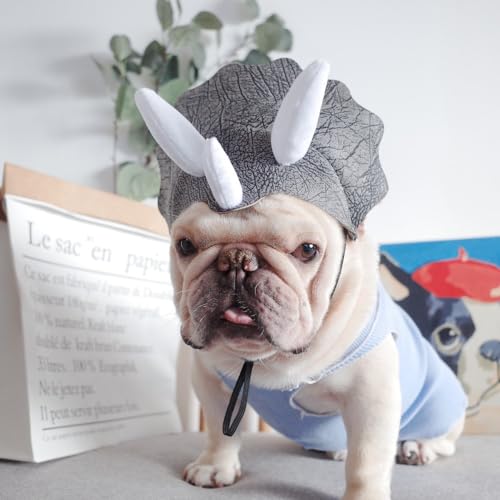 Dinosaurier-Hut für Hunde, Katzen, Welpen, Kätzchen, Cosplay-Kostüm, niedliches Kätzchen-Kostüm (Einheitsgröße, grauer Triceratop) von Selena