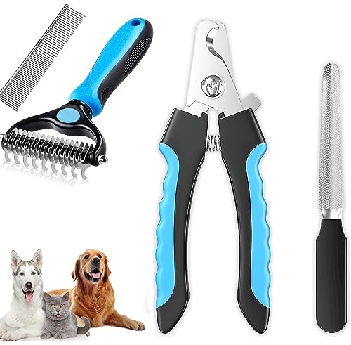 Profi Krallenschere für Hunde und Katzen mit Nagelfeile, Hundebürste und Katzenbürste, Edelstahl Krallenzange Hohe Qualität Krallenpflege Schneider für Haustiere Nagelknipser groß, Nagelschere Set von Seloxmcs