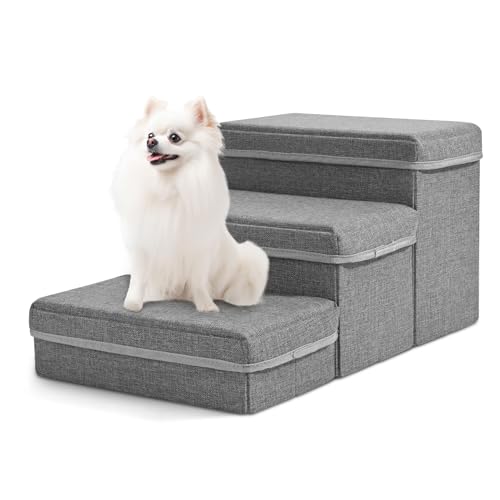 SenDeluz Hundetreppe für Schlafsofas, faltbare Haustiertreppe mit Aufbewahrungsbox, strapazierfähiger, rutschfester Stoffbezug, freundliche Aufbewahrung, Hundetreppe für kleine Hunde und Katzen oder von SenDeluz