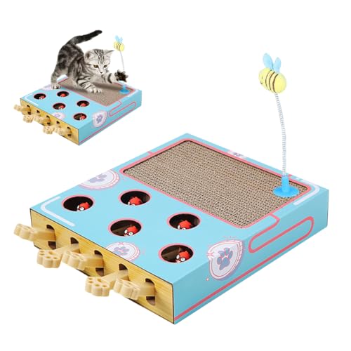 Senchinner Kratzbrett Katzen,Katzen-Anreicherungsspielzeug für Hauskatzen, Whack A Mole-Spiel, Katzen-Puzzlespielzeug,Sichere Lustige Box mit Pfotenkratzer,Katzenspielzeug von Senchinner