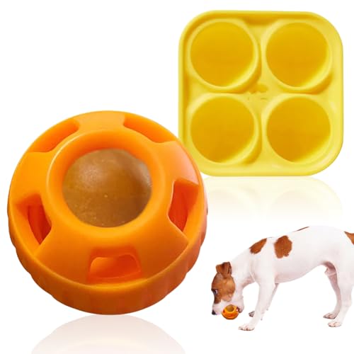 Senchinner Schleckball Hunde,Schleckball für Hunde,Interaktives Hunde Leckerli Ball Spielzeug,Wiedervererndbar,spülmachinenfest,Nachfüllbares Leckerli Spielzeug-Orange von Senchinner