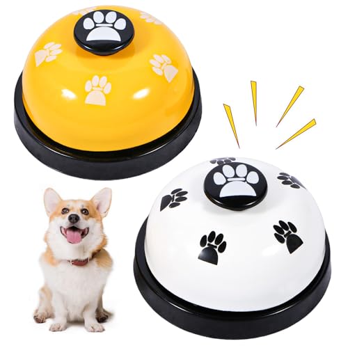 Senken 2 Stück Trainingsglocken für Haustiere- Katzenklingel, Hund Tischklingel, Hundeglocken für Potty Katzentraining, Töpfchentraining Kommunikationsgerät mit Großem Button(Weiß und Gelb) von Senken