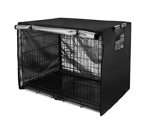 Senmortar Doppeltür-Hundekäfig-Abdeckung, Draht, Hundekäfig-Abdeckung, wasserdicht, langlebig, leicht, 420D-Polyester, Haustierhüttenabdeckung, für drinnen und draußen, Schwarz, 91,4 cm von Senmortar