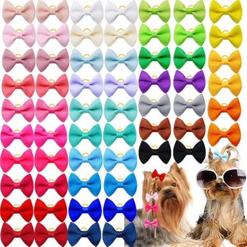 100 Stück (50 Paar) Hundeschleife aus weichem Stoff mit Gummibändern, einfarbig, für Hunde, Welpen, Katzen, Kaninchen, Yorkie, Haustierhaarpflege, Dekor-Zubehör von Senniea