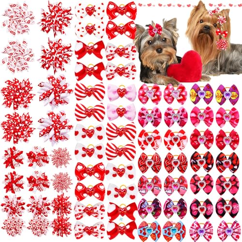 60 Stück Hundeschleifen mit Gummibändern, Liebesherz, Hundeschleifen, Haarschleifen, Rot/Rosa, Welpen, Topknot-Schleifen für den Tag, Hund, Katze, Hase, Yorkie, Haustierhaarpflege-Zubehör 60 Stück Hundeschleifen mit Gummibändern, Liebesherz, Hundeschleifen, Haarschleifen, Rot/Rosa, Welpen, Topknot-Schleifen für den Tag, Hund, Katze, Hase, Yorkie, Haustierhaarpflege-Zubehör von Senniea