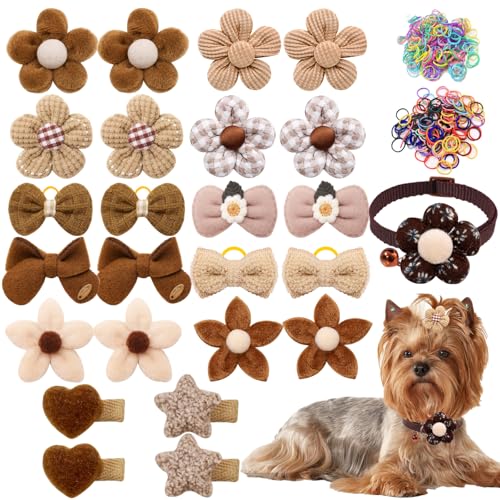 Hundehaar-Zubehör-Set für kleine und mittelgroße Hunde, Blumenschleifen mit Gummibändern, Hunde-Haarspange, Halsband mit Glöckchen, Welpenhalsband für Jungen, Mädchen, Zwergspitz, Yorkie, Pudel Hundehaar-Zubehör-Set für kleine und mittelgroße Hunde, Blumenschleifen mit Gummibändern, Hunde-Haarspange, Halsband mit Glöckchen, Welpenhalsband für Jungen, Mädchen, Zwergspitz, Yorkie, Pudel von Senniea