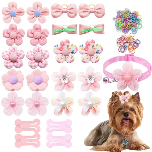 Hundehaar-Zubehör-Set für kleine und mittelgroße Hunde, Blumenschleifen mit Gummibändern, Hunde-Haarspange, Halsband mit Glöckchen, Welpenhalsband für Jungen, Mädchen, Zwergspitz, Yorkie, Pudel Hundehaar-Zubehör-Set für kleine und mittelgroße Hunde, Blumenschleifen mit Gummibändern, Hunde-Haarspange, Halsband mit Glöckchen, Welpenhalsband für Jungen, Mädchen, Zwergspitz, Yorkie, Pudel von Senniea