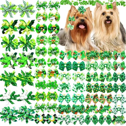 SENNIEA St. Patrick's Day Haustier-Hundeschleifen und Blumenschleifen-Set, Schleife, Hundehaarschleifen mit Gummibändern für festlichen Spaß, Kleeblatt-Zubehör für Hunde, Katzen, Kaninchen, Yorkie, SENNIEA St. Patrick's Day Haustier-Hundeschleifen und Blumenschleifen-Set, Schleife, Hundehaarschleifen mit Gummibändern für festlichen Spaß, Kleeblatt-Zubehör für Hunde, Katzen, Kaninchen, Yorkie, von Senniea