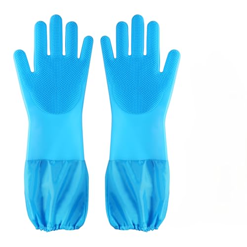 Senquoyn Hundewaschhandschuhe und Fellpflege-Handschuhe, extra lange Arme (43,9 cm) für Katze/Hund/Pferd, Massage- und Haarentfernungshandschuhe Set mit Badebürste (blau) von Senquoyn