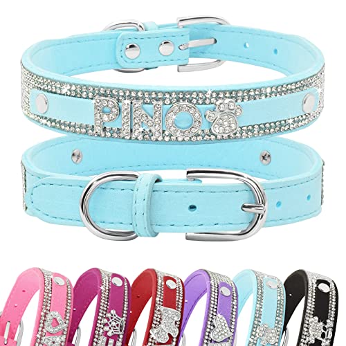 Senristar Personalisierte Bling Strass Hundehalsband mit Namen, Benutzerdefinierte Glitter Crystal Diamond Hundehalsband für Kleine Mittlere Große Hunde von Senristar