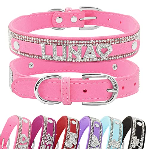 Senristar Personalisierte Bling Strass Hundehalsband mit Namen, Benutzerdefinierte Glitter Crystal Diamond Hundehalsband für Kleine Mittlere Große Hunde von Senristar