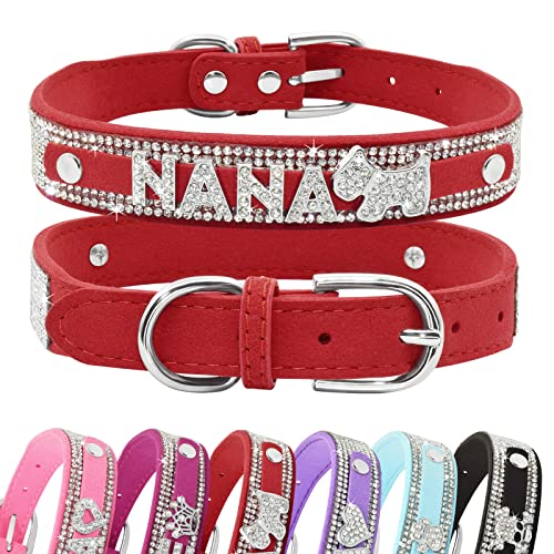 Senristar Personalisierte Bling Strass Hundehalsband mit Namen, Benutzerdefinierte Glitter Crystal Diamond Hundehalsband für Kleine Mittlere Große Hunde von Senristar