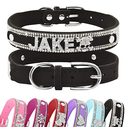 Senristar Personalisierte Bling Strass Hundehalsband mit Namen, Benutzerdefinierte Glitter Crystal Diamond Hundehalsband für Kleine Mittlere Große Hunde von Senristar