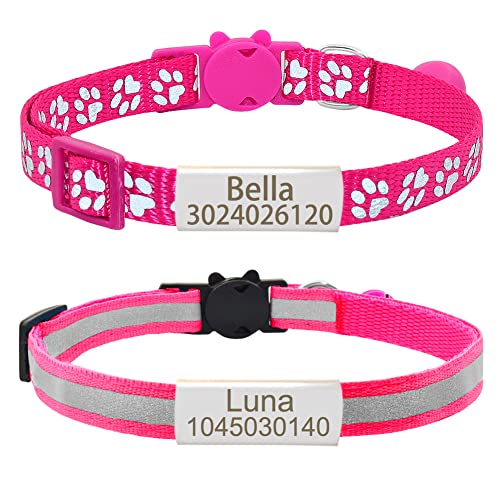 Senristar Personalisierte 2 Pack Reflektierende Katze Halsband,Benutzerdefinierte Breakaway Katze Halsbänder mit Namensschild und Glocke, Anti-Verlust Namensschild Katze Halsband für Mädchen & Jungen von Senristar