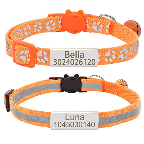 Senristar Personalisierte 2 Pack Reflektierende Katze Halsband,Benutzerdefinierte Breakaway Katze Halsbänder mit Namensschild und Glocke, Anti-Verlust Namensschild Katze Halsband für Mädchen & Jungen von Senristar