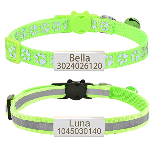 Senristar Personalisierte 2 Pack Reflektierende Katze Halsband, Benutzerdefinierte Breakaway Halsbänder Mit Namensschild und Glocke, Anti-Verlust Namensschild für Mädchen & Jungen von Senristar