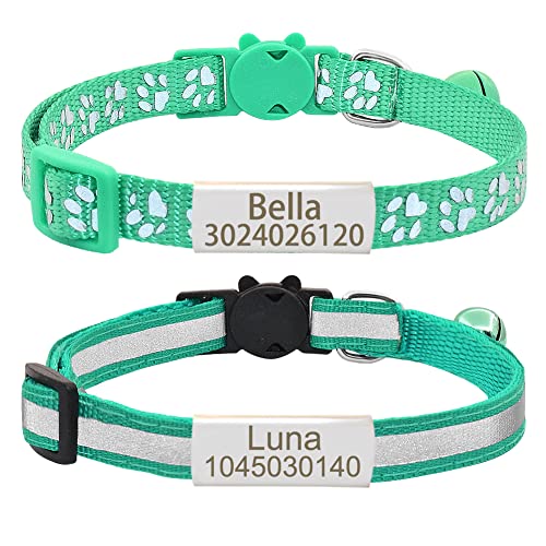 Senristar Personalisierte 2 Pack Reflektierende Katze Halsband, Benutzerdefinierte Breakaway Halsbänder Mit Namensschild und Glocke, Anti-Verlust Namensschild für Mädchen & Jungen von Senristar
