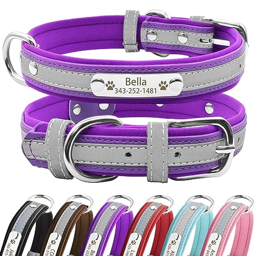 Senristar Personalisierte Reflektierende Hundehalsbänder mit Neopren Gepolstert, Benutzerdefinierte Gravierte Hundehalsband mit Namensschild für Kleine Mittlere Große Hunde von Senristar