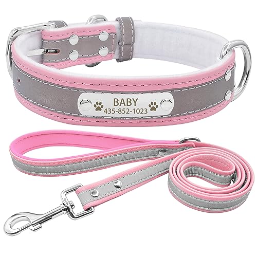 Senristar Personalisierte Reflektierende Hundehalsband und Leine Set,Benutzerdefinierte Eingraviert Warmes Futter Hundehalsband mit Namensschild für Kleine,Mittlere,Große Hunde & Katzen von Senristar