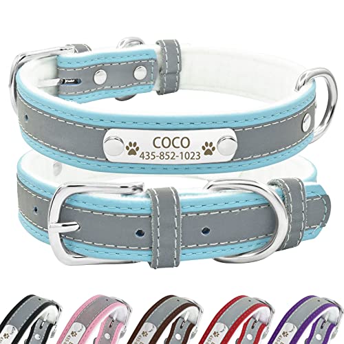 Senristar Personalisierte Reflektierende Leder Hundehalsband mit Warmem Futter, Individuelle Hundehalsband mit Namensschild Eingraviert für Kleine Mittlere und Große Hunde und Katzen von Senristar