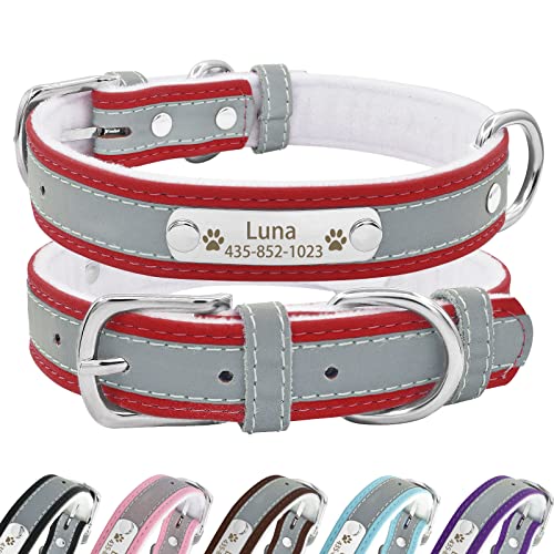 Senristar Personalisierte Reflektierende Leder Hundehalsband mit Warmem Futter, Individuelle Hundehalsband mit Namensschild Eingraviert für Kleine Mittlere und Große Hunde und Katzen von Senristar