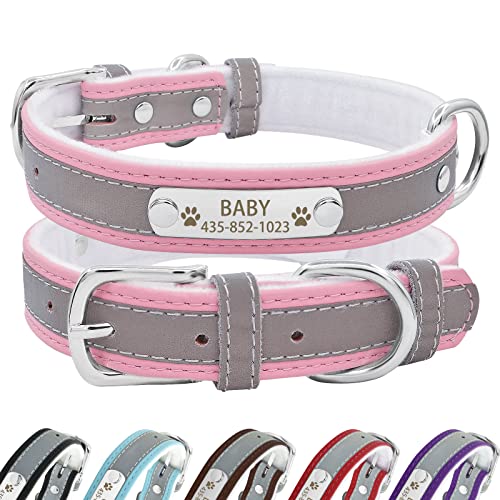 Senristar Personalisierte Reflektierende Leder Hundehalsband mit Warmem Futter, Individuelle Hundehalsband mit Namensschild Eingraviert für Kleine Mittlere und Große Hunde und Katzen von Senristar