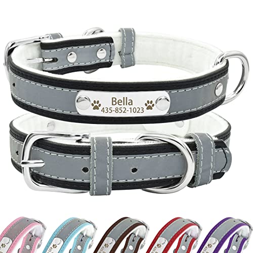 Senristar Personalisierte Reflektierende Leder Hundehalsband mit Warmem Futter, Individuelle Hundehalsband mit Namensschild Eingraviert für Kleine Mittlere und Große Hunde und Katzen von Senristar