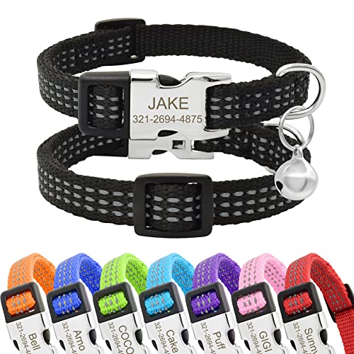 Senristar Personalisiertes Reflektierendes Nylon Katzenhalsband mit Name & Telefon, Individuell Gravierte Schnellverschluss Schnalle Katzenhalsband mit Glocke von Senristar