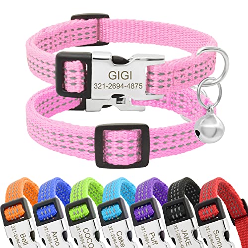 Senristar Personalisiertes Reflektierendes Nylon Katzenhalsband mit Name & Telefon, Individuell Gravierte Schnellverschluss Schnalle Katzenhalsband mit Glocke von Senristar