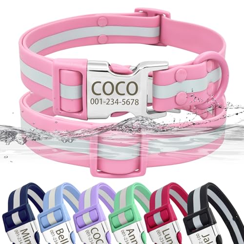 Senristar Personalisiertes Wasserdicht & Reflektierend Hundehalsband mit Namensschild, Benutzerdefiniertes Leicht zu Reinigendes PVC-Hundehalsband mit Schnalle mit Eingraviertem ID-Namen und Nummer Senristar Personalisiertes Wasserdicht & Reflektierend Hundehalsband mit Namensschild, Benutzerdefiniertes Leicht zu Reinigendes PVC-Hundehalsband mit Schnalle mit Eingraviertem ID-Namen und Nummer von Senristar