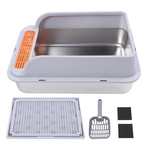 Extra Large Cat Müllbox großer Kapazität Edelstahl Spritzer Splash -Proof Offenes Oberteil einfach zu reinigen für mehrere Katzen (XL) von Senrusa