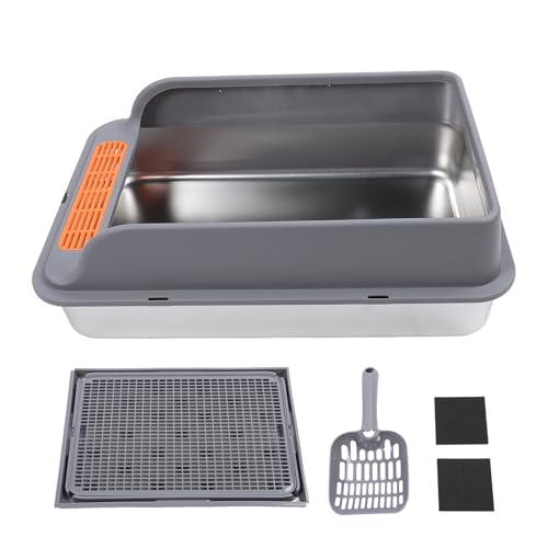 Extra Large Cat Müllbox großer Kapazität Edelstahl Spritzer Splash -Proof Offenes Oberteil einfach zu reinigen für mehrere Katzen (XL) von Senrusa
