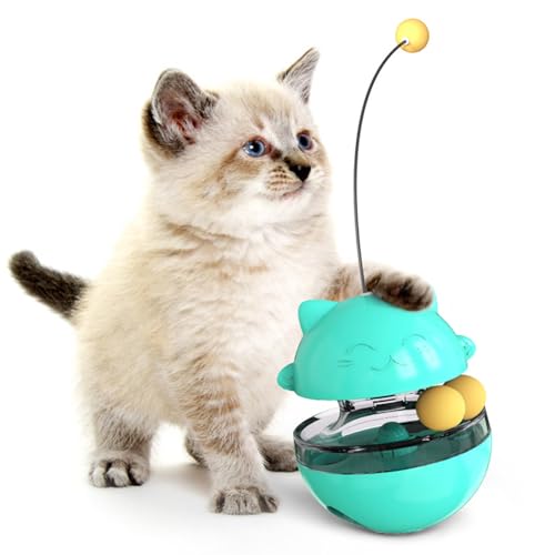 Katzen behandeln Kugelspielzeug transparent Fenster langsam füttern pädagogische Haustier behandeln Dispenser Ball Hunde Puzzle Spielzeug mit neckenden Stock (Blue) von Senrusa