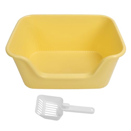 Large Cat Litter Box High Sides Anti Splashing Easy to Clean Simple Look Open Cat Litter Box for Large Cats (Yellow) von Senrusa