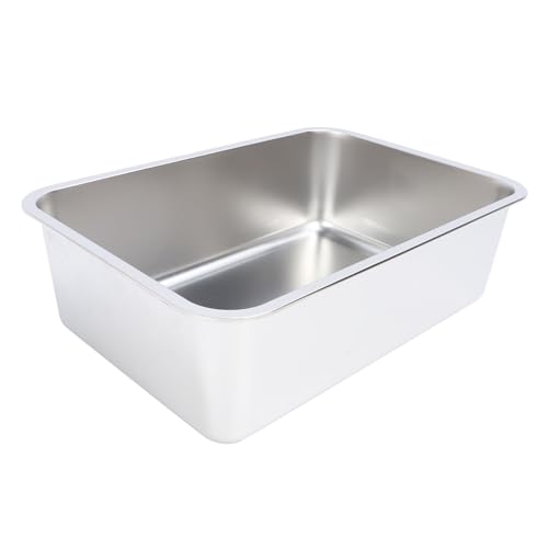 Offene Katzentoilette aus Edelstahl, große, klebende Katzentoilette mit hohen Seitenwänden für Katzen und Kätzchen (50 * 35 * 15cm) von Senrusa