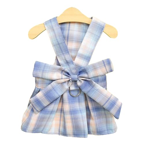 Plaid Hundekleid Fliege Kabelbaum Leine Set atmungsaktives, bequemes Welpe Sommerkleid für tägliches Gehen (XXL) von Senrusa