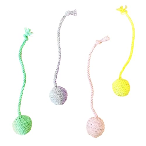 Senrusa 4Pcs Cat Interactive Toy with Built in Sound Stone Soft Comfortable Relieve Boredom Cotton Rope Weaving Cat Toy (Cotton Ball) von Senrusa