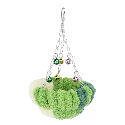 Vogelnest warm warm gemütlich weiche Plüsch niedlicher Look Glocken Anhänger Papageienzüchtung Nistbett Hängende Schaukel für Home Innenräume (Large, Deep Green) von Senrusa