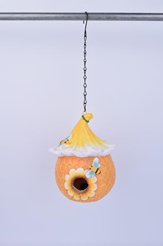Vogelhaus für Draußen, Kunstharz-Vogelhaus mit Kette zum Aufhängen, dekorativer Vogelkäfig, Outdoor-Gartendekoration für Kolibri, Blauvögel, Kardinal und andere Vögel (Gelb, oval) von Sensational Gifts