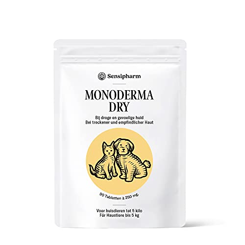 Sensipharm Monoderma Dry - Hilft Natürlich bei Trockenes Ekzem, Juckreiz, Haut, Fell, Probleme - 90 Tabletten a 250 mg. für Katzen, Hunde, Meerschweinchen, Kaninchen von Sensipharm