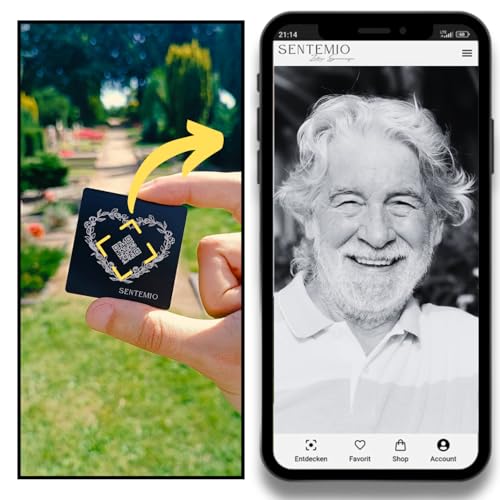 Sentemio Digitale Gedenkseite - QR Code für Grabstein | Trauergeschenk mit QR-Code | Online Kondolenzbuch zur Trauerfeier | Digitale Gedenkstätte für Fotos und Nachrichten (2 Stück) von Sentemio