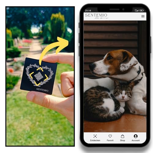 Sentemio Trauergeschenk für Hund & Katze mit QR-Code | Digitale Gedenkseite als Andenken ans Haustier | Grabschmuck Grabstein | Geschenk zur Tierbestattung (2 Stück wetterfest) von Sentemio