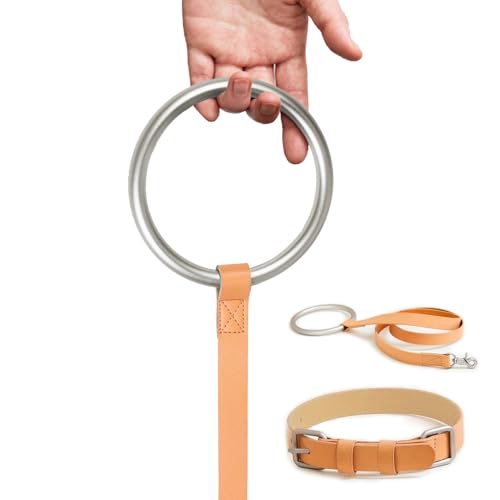 Lederleine und Halsband-Set mit modischem Metallringgriff, 1,8 m lange Hundeleine für mittelgroße Hunde, bequeme Trainingsleine und Laufleine (Braun, M) von Senzz